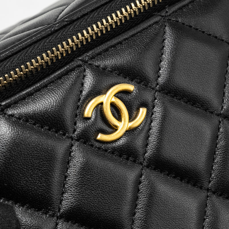 CHANEL Top Handle Long Vanity With Chain Lambskin Black GHW