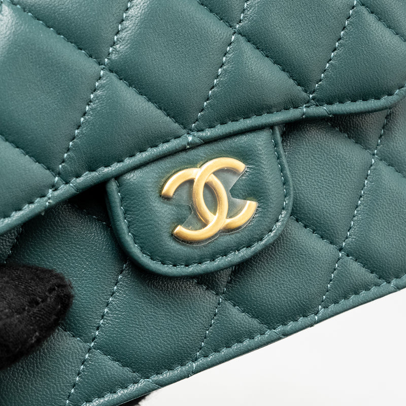 Chanel top handle mini flap bag lambskin Green GHW