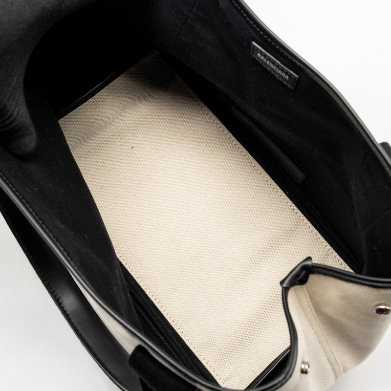 Balenciaga Cabas Tote Bag Canvas/Calfskin Natural/Black SHW