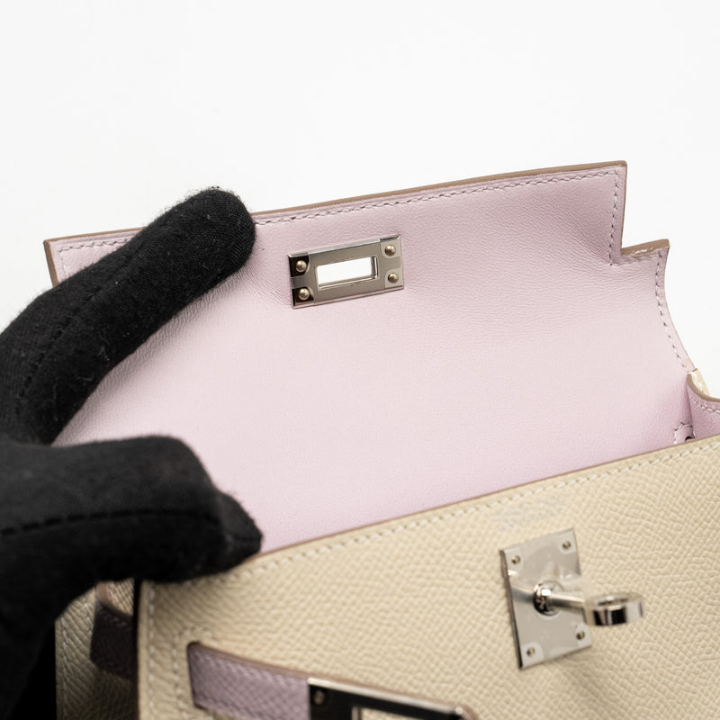 Hermes Mini Kelly II Epsom Craie/Mauve Pale/Gold SHW Stamp B