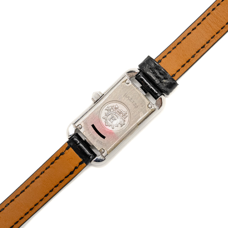 Hermes Nantucket Watch Small Model 29MM with Black Alligator Strap, Black Dial