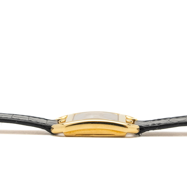 Hermes Cape Cod Watch Small Model 31mm Yellow Gold Mother of Pearl Dial Alligator Strap Black with Diamonds