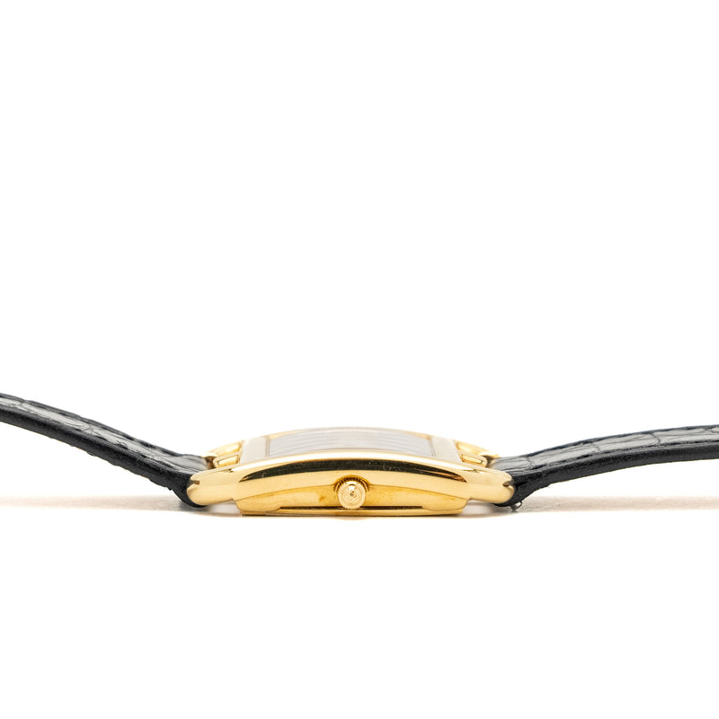 Hermes Cape Cod Watch Small Model 31mm Yellow Gold Mother of Pearl Dial Alligator Strap Black with Diamonds