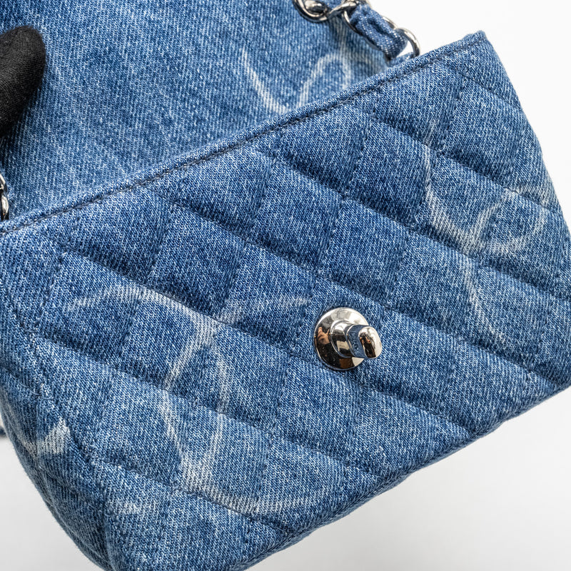 Chanel Mini Square flap bag denim blue SHW