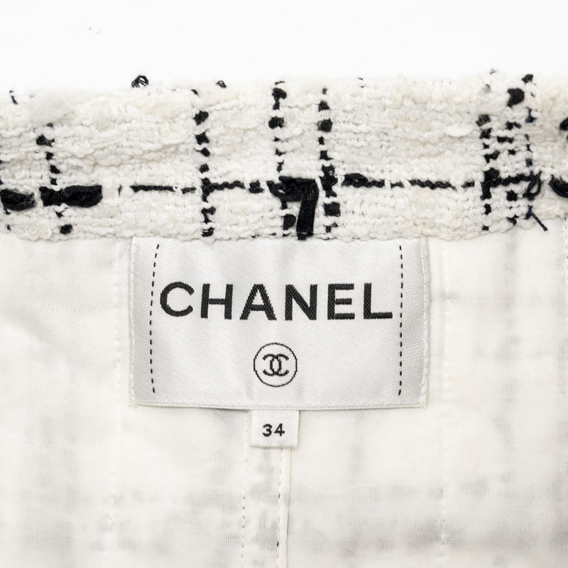 Chanel Size 34 Tassel Tweed Jacket Cotton White/Black