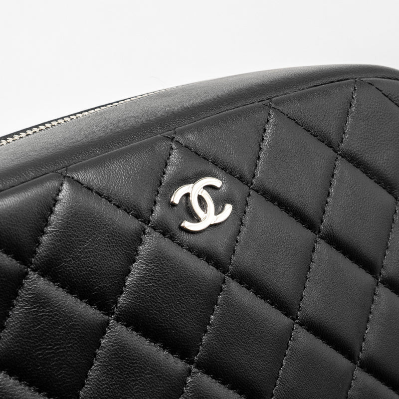 CHANEL Quilted Cosmetic Pouch Lambskin Black SHW