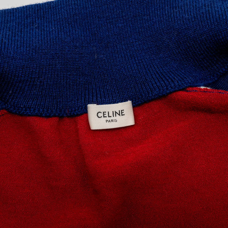 Celine Size S Triomphe Zip Jacket Wool Red/Navy/White