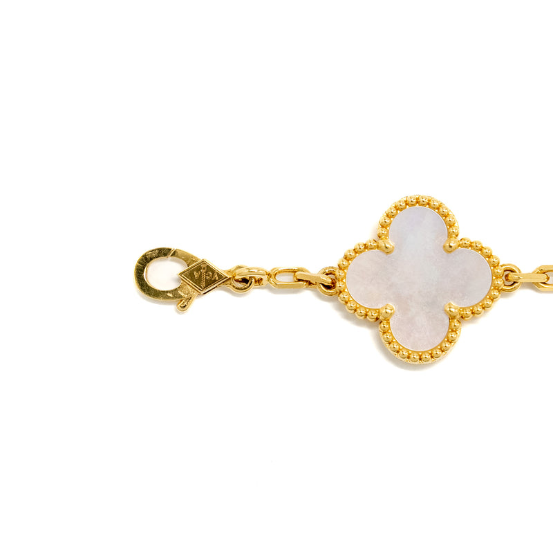 Van Cleef and Arpels vintage Alhambra Bracelet, 5 Motifs 18K Yellow Gold, mother of pearl