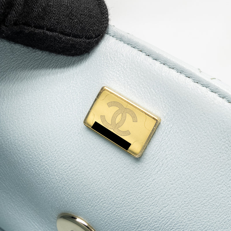 Chanel Top Handle Mini Rectangular Flap Bag Lambskin Light Blue LGHW (microchip)