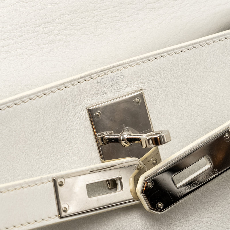 Hermes Kelly 28 Evercolor Blanc SHW Stamp Square K