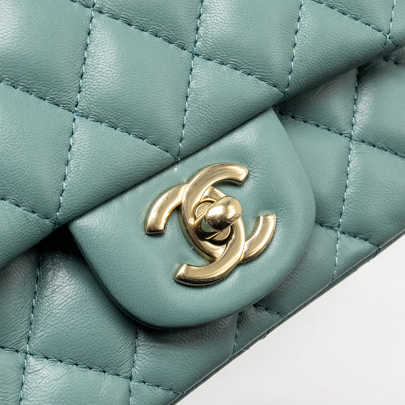 Chanel Mini Square Flap Bag Lambskin Green LGHW (Microchip)