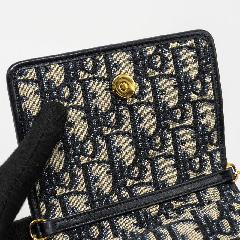 Dior 30 Montaigne Nano Pouch with Chain Blue Oblique Jacquard GHW