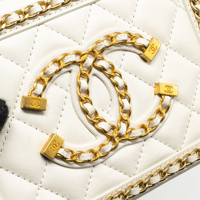 Chanel Mini Vanity Clutch with Chain Lambskin White GHW