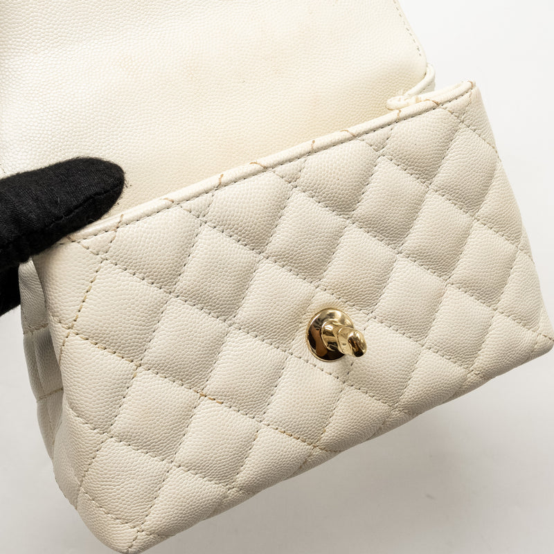 Chanel Mini Coco Handle Caviar White LGHW (Microchip)