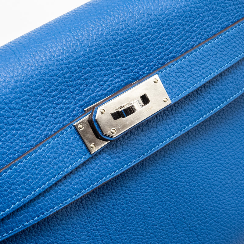 Hermes Shoulder Kelly Clemence Blue SHW Stamp Square O