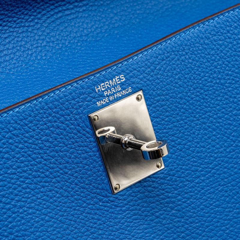 Hermes Shoulder Kelly Clemence Blue SHW Stamp Square O