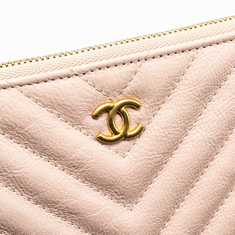 Chanel Chevron Zip Clutch calfskin light pink GHW