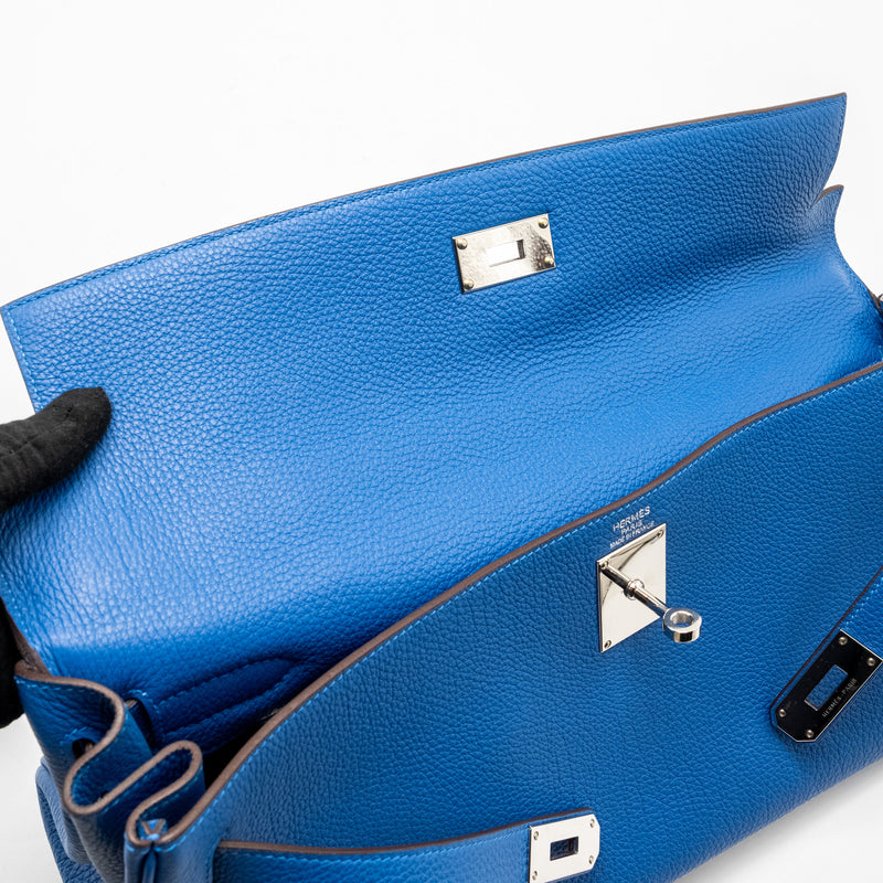 Hermes Shoulder Kelly Clemence Blue SHW Stamp Square O