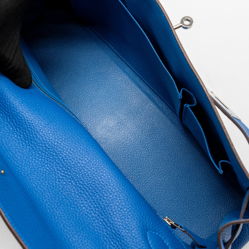 Hermes Shoulder Kelly Clemence Blue SHW Stamp Square O