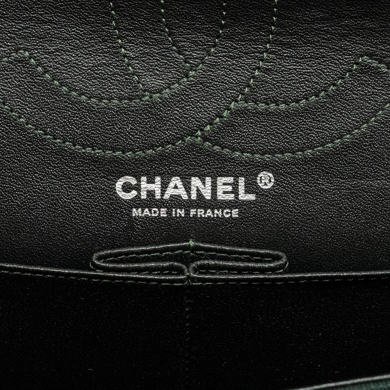 Chanel reissue 2.55 226 double flap bag fabric dark green ruthenium hardware