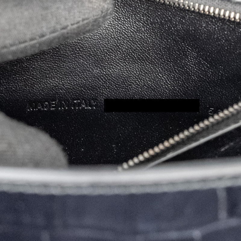 Balenciaga Hourglass S Croc-Embossed Calfskin So Black