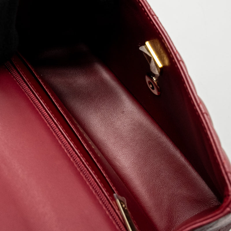 Chanel Top Handle Mini Rectangular Flap Bag Lambskin Burgundy LGHW (Microchip)