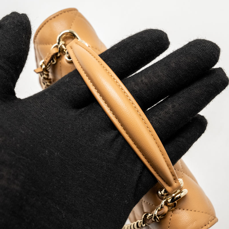 Chanel Top Handle Mini Flap Bag Lambskin Caramel LGHW (Microchip)