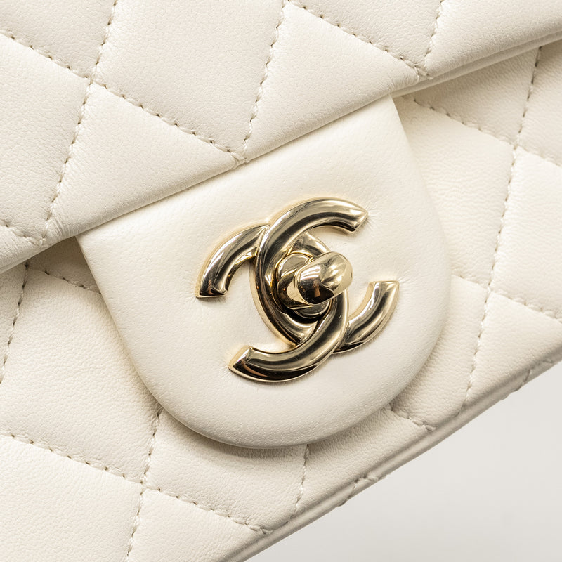 Chanel 23C Pearl Crush Mini Rectangular Flap Bag Lambskin White LGHW (Microchip)