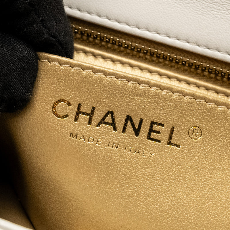 Chanel 23C Pearl Crush Mini Rectangular Flap Bag Lambskin White LGHW (Microchip)