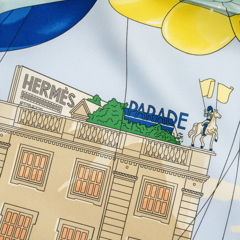 HERMES 90cm Silk Scarf Hermes Parade Blue Ciel/Blue Fonce/Vert/Jaun