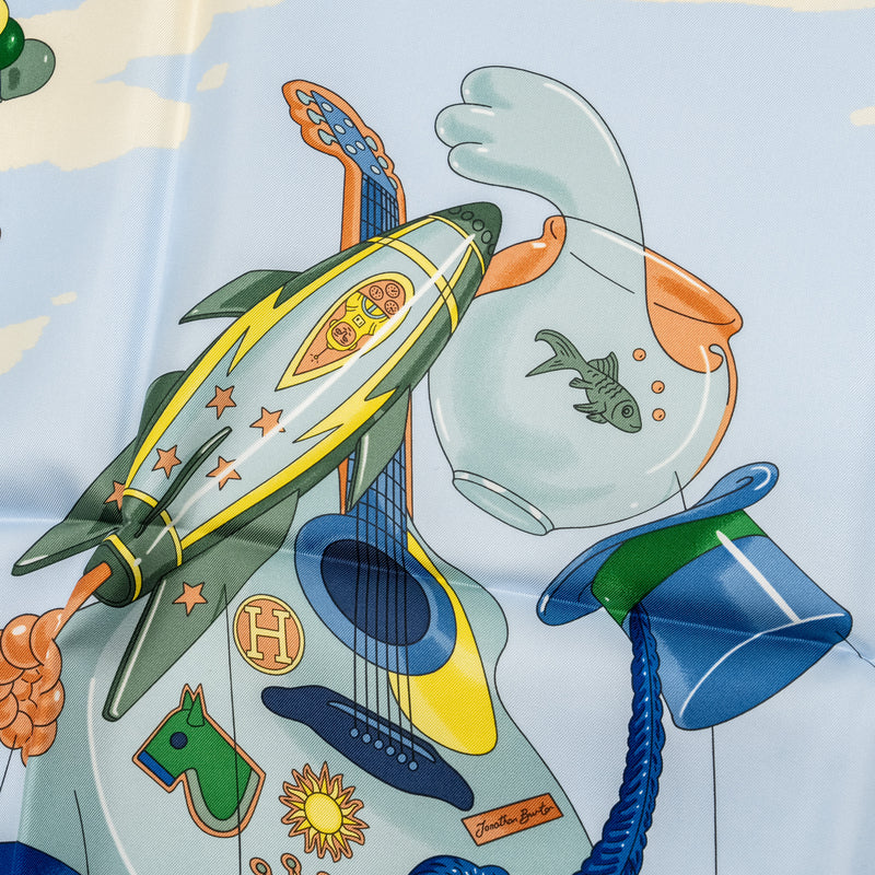 HERMES 90cm Silk Scarf Hermes Parade Blue Ciel/Blue Fonce/Vert/Jaun