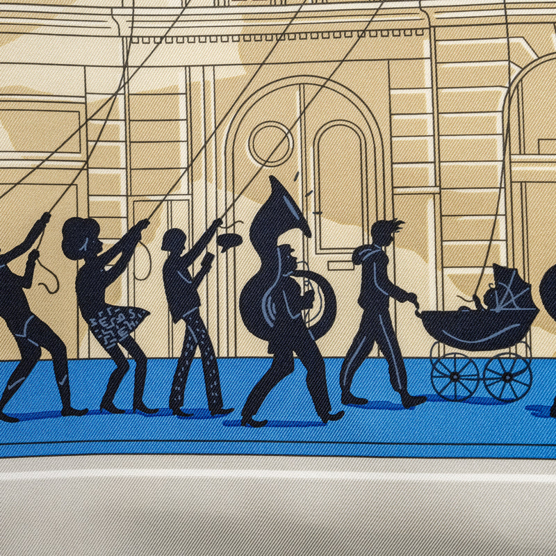 HERMES 90cm Silk Scarf Hermes Parade Blue Ciel/Blue Fonce/Vert/Jaun