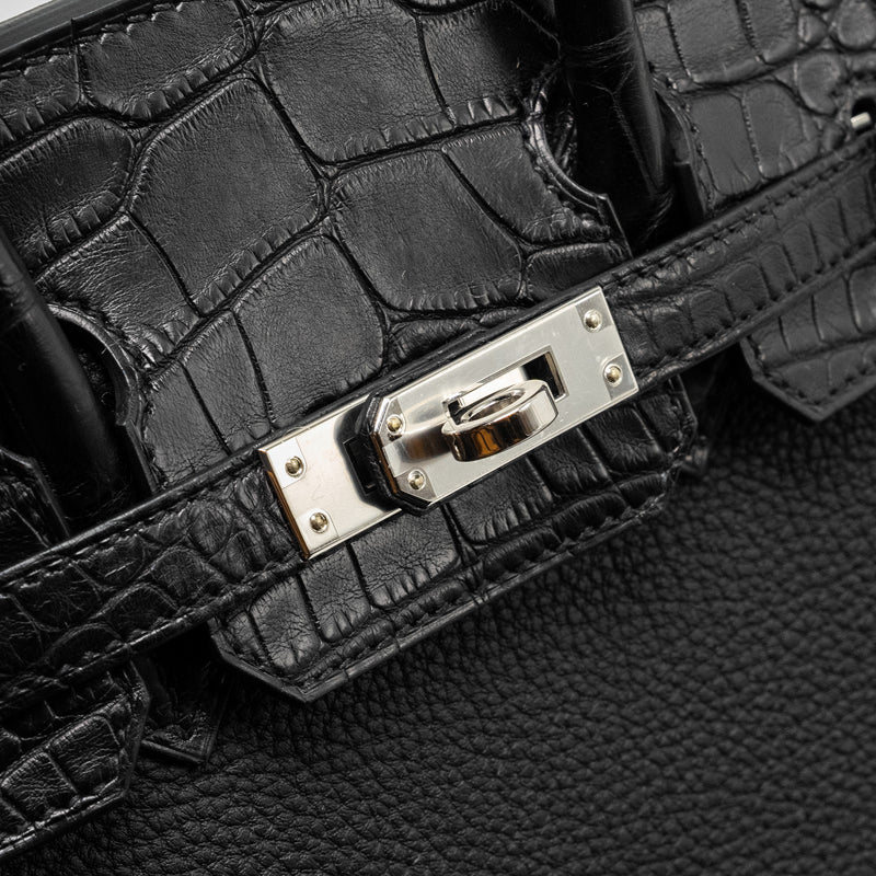 Hermes Birkin 25 Touch Togo/Alligator Mississippiensis Mat Black SHW Stamp B