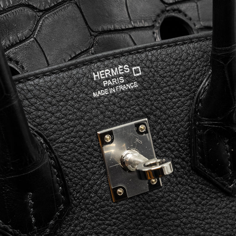 Hermes Birkin 25 Touch Togo/Alligator Mississippiensis Mat Black SHW Stamp B