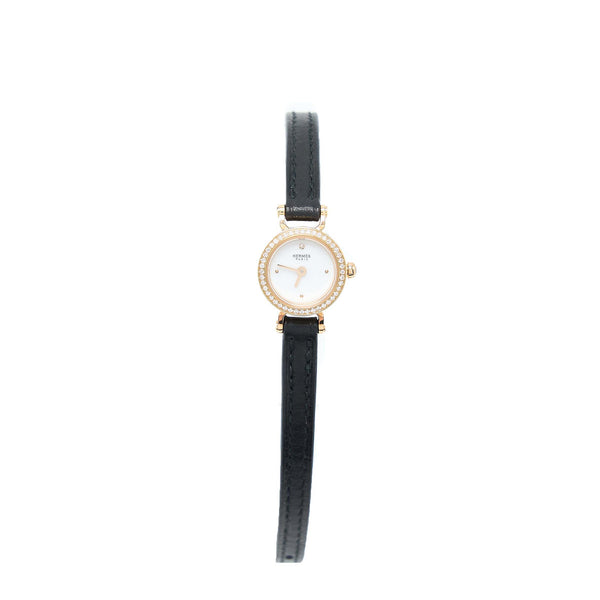 Hermes Faubourg Quartz Watch, Mini Model 15MM Yellow Gold Diamonds