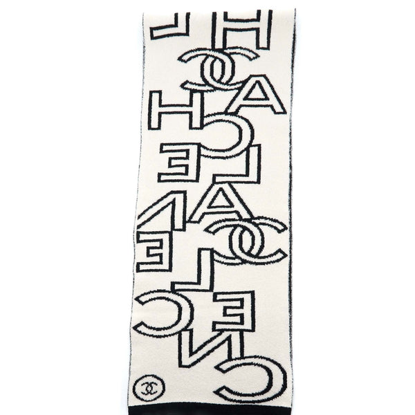 Chanel Double Side Letter/CC Scarf Wool/Cashmere Black/White