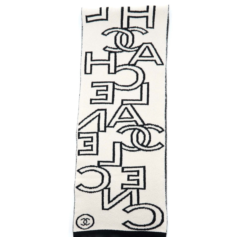 Chanel Double Side Letter/CC Scarf Wool/Cashmere Black/White