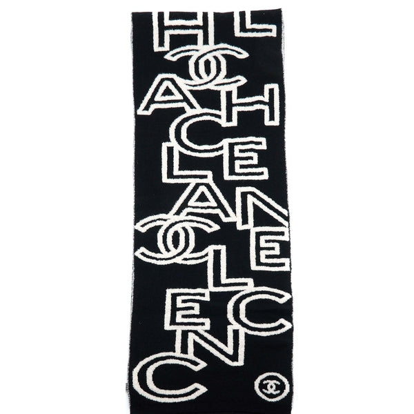 Chanel Double Side Letter/CC Scarf Wool/Cashmere Black/White