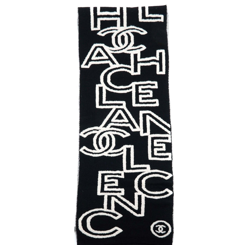 Chanel Double Side Letter/CC Scarf Wool/Cashmere Black/White