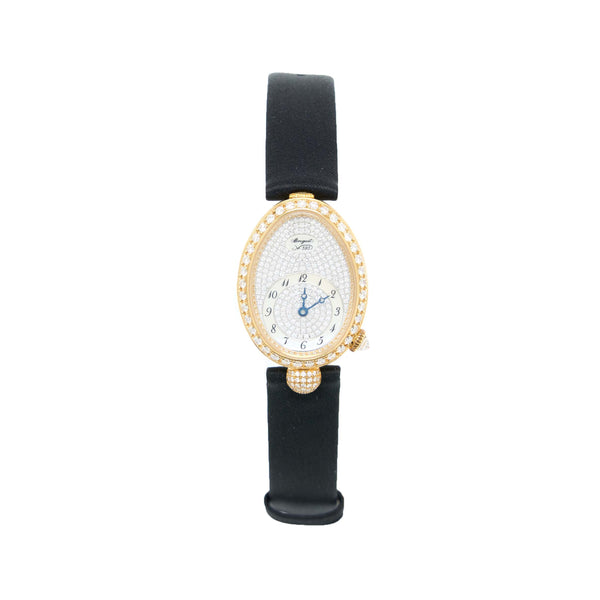 Breguet Reine De Naples Diamond Pave Dial Black Satin Strap Yellow Gold Ref:8928BA8D844DD0D