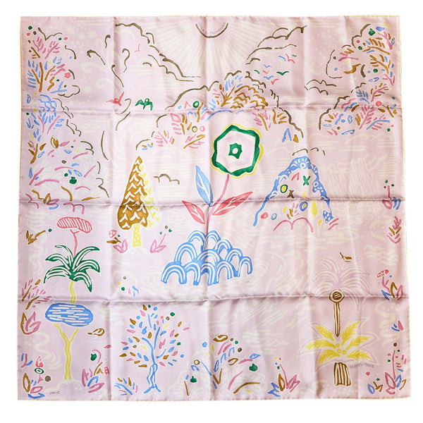 Hermes 90cm Isola di Primavera Silk Scarf Rose Pâle/Bleu/Jaune