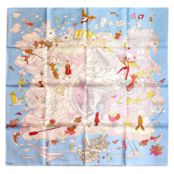 Hermes 90CM Silk Scarf Sur Mon Nuage Multicolour Blue