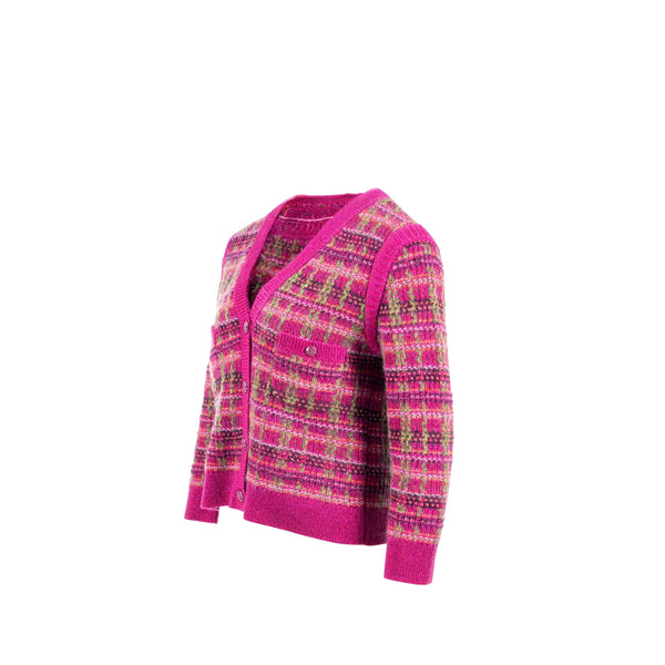 Chanel Size 36 Cropped Striped Cardigan Cashmere /Mohair Pink/Multicolour