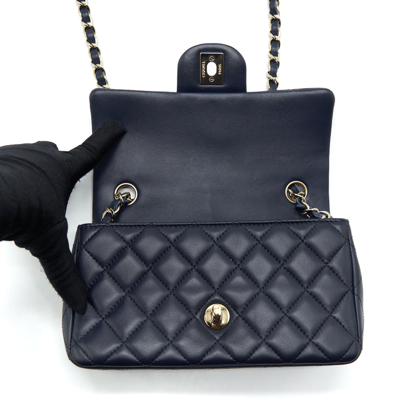 Chanel Mini Rectangular Flap Bag Lambskin Navy LGHW