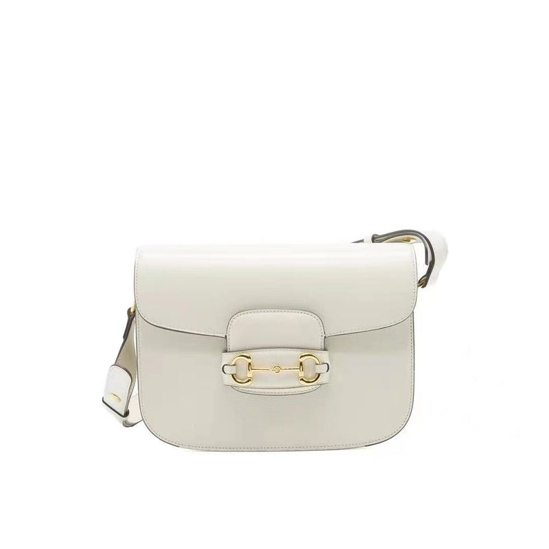 GUCCI 1955 HORSEBIT LEATHER SHOULDER BAG WHITE