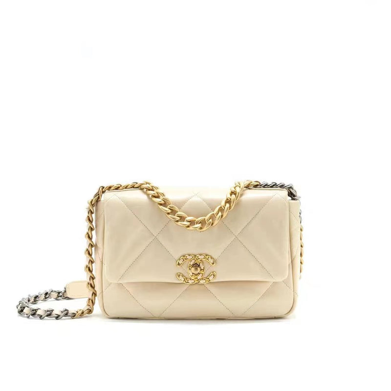 CHANEL SMALL 19 BAG BEIGE GOAT SKIN