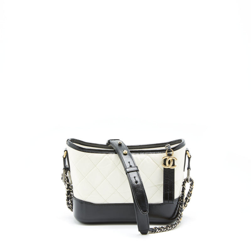 Chanel small Gabrielle hobo bag calfskin white/ black with multicolour hardware