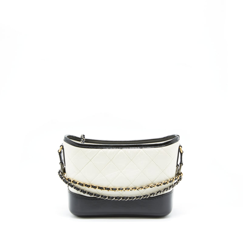 Chanel small Gabrielle hobo bag calfskin white/ black with multicolour hardware