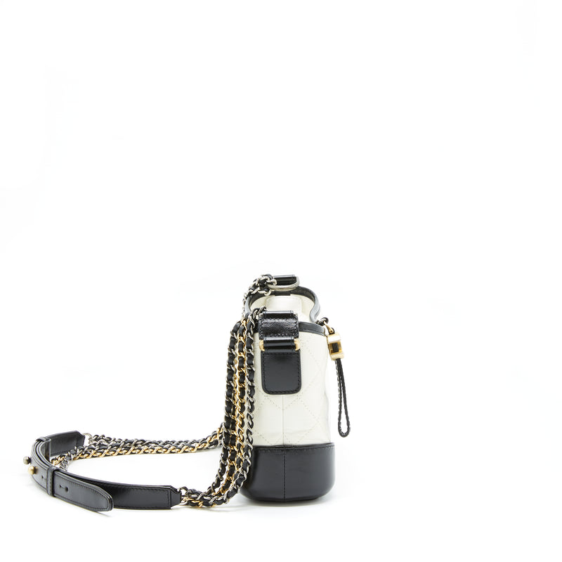 Chanel small Gabrielle hobo bag calfskin white/ black with multicolour hardware