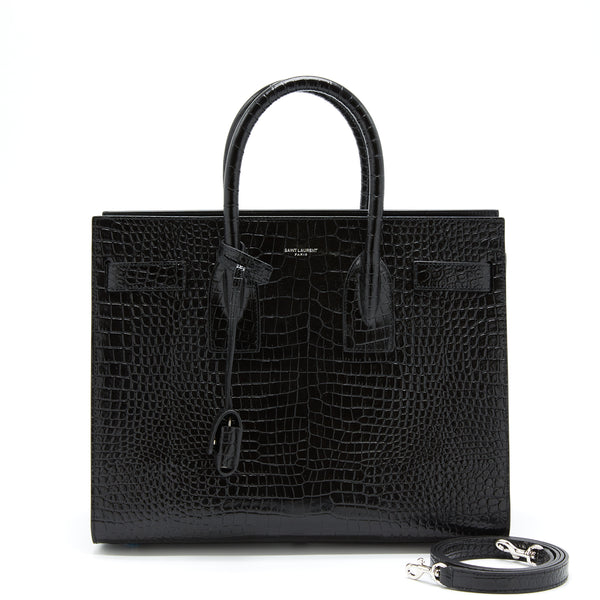 Saint Laurent/ YSL Sac De Jour Crocodile Embossed Black SHW